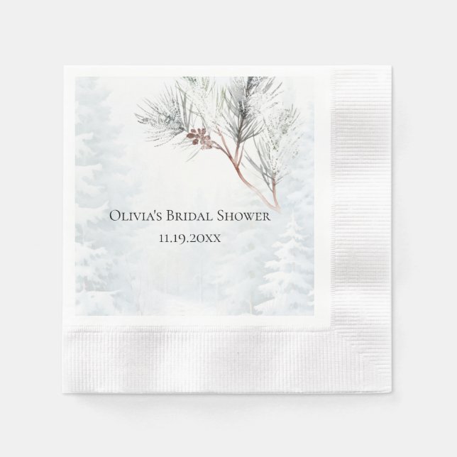 Elegant White Winter Pine Bridal Shower Napkin (Front)
