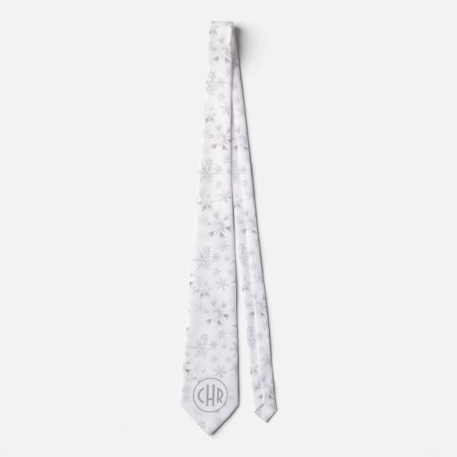 Elegant White Winter Snowflakes Tie (Front)