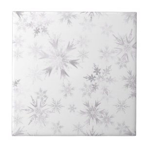 Elegant White Winter Snowflakes Tile