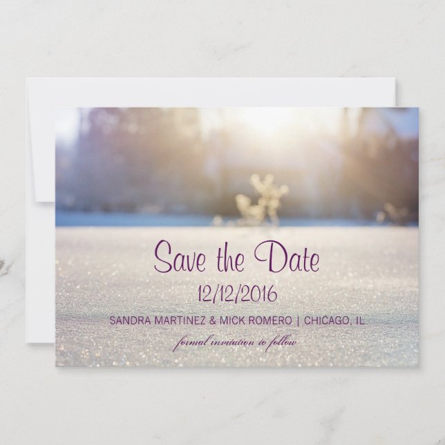 Elegant White Winter Wedding Save the date card (Front)