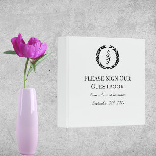 Elegant White with Black Monogram Wreath Guest Boo Binder