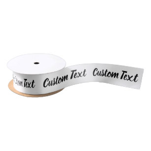 Elegant White with Black Script Text Template Satin Ribbon