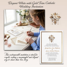 Elegant White with Gold Trim Catholic Wedding