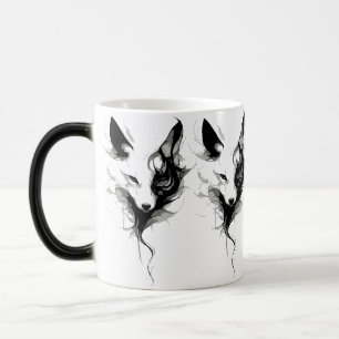 Elegant White Wolf Art in Black Ink Magic Mug