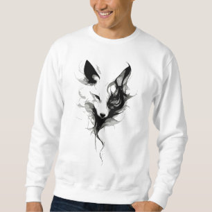 Elegant White Wolf Art in Black Ink Sweatshirt