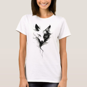Elegant White Wolf Art in Black Ink T-Shirt