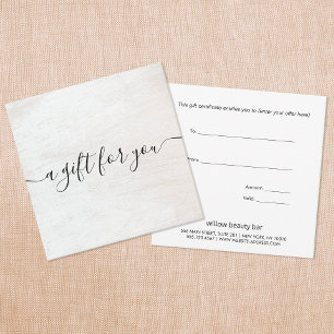 Elegant White Wood Script Font Gift Certificate