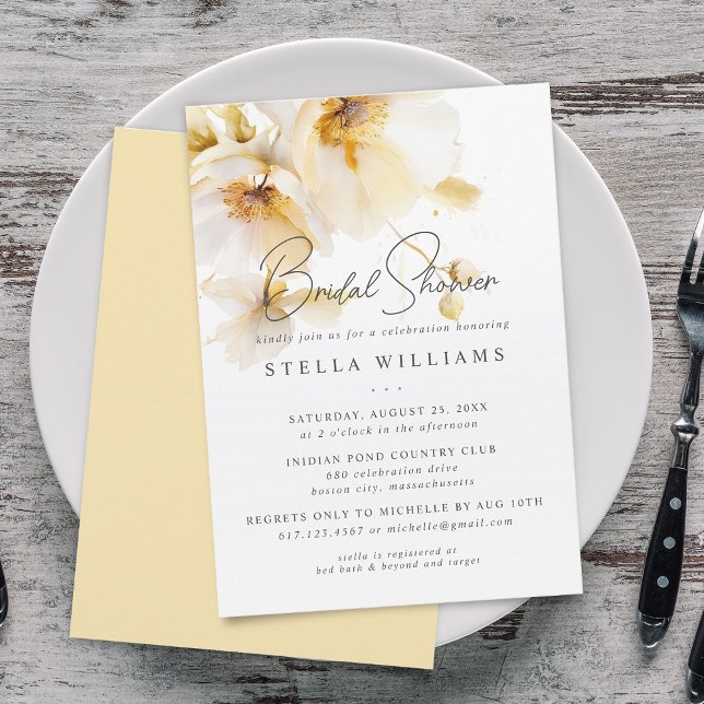 Elegant White Yellow Gold Flower Bridal Shower Invitation (Elegant White Yellow Gold Flower Bridal Shower Invitation)
