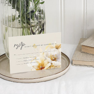Elegant White Yellow Gold Flowers RSVP Card