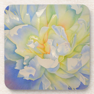 Elegant white yellow peony floral watercolor  coaster