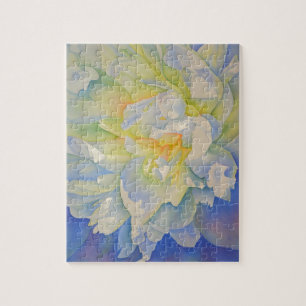 Elegant white yellow peony floral watercolor  jigsaw puzzle