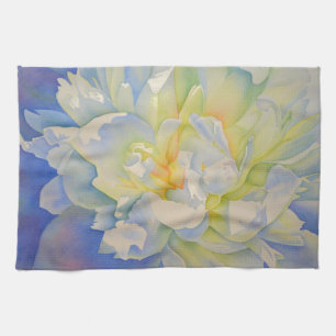 Elegant white yellow peony floral watercolor  kitchen towel