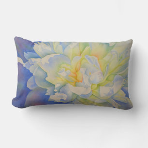 Elegant white yellow peony floral watercolor lumbar pillow