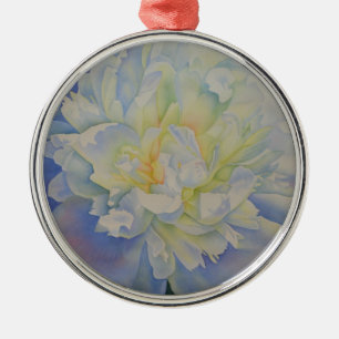 Elegant white yellow peony floral watercolor metal ornament
