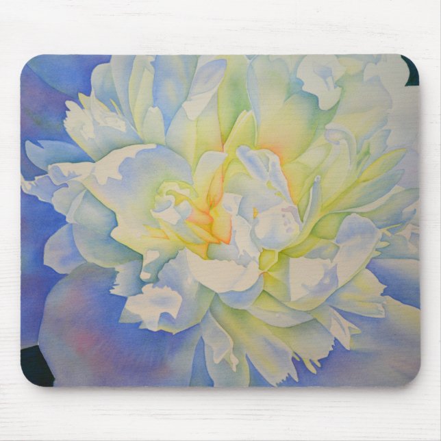 Elegant white yellow peony floral watercolor  mouse pad (Front)