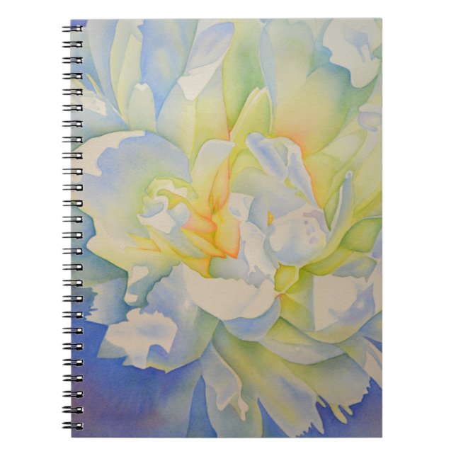 Elegant white yellow peony floral watercolor  notebook (Front)