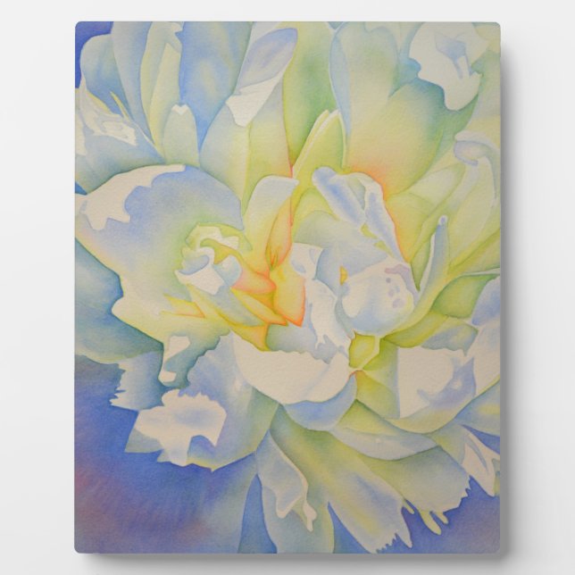 Elegant white yellow peony floral watercolor  plaque (Front)