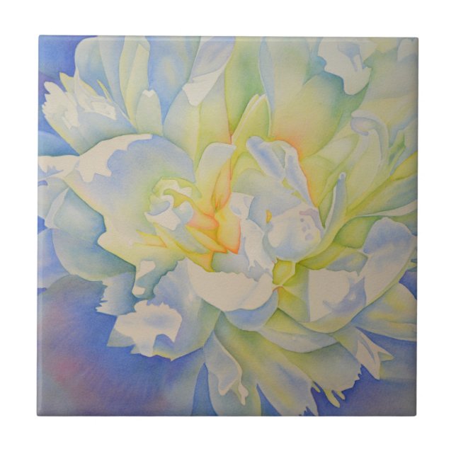 Elegant white yellow peony floral watercolor  tile (Front)