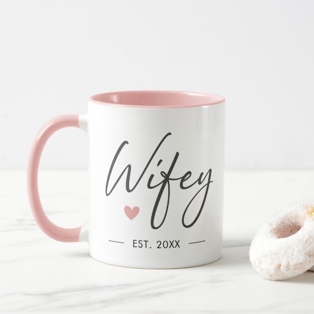 Elegant Wifey Modern Typography Wife Mrs Hers Chic Mug (With Donut)