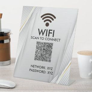 Elegant Wifi QR Code Scan To Connect Silver Gold Pedestal Sign