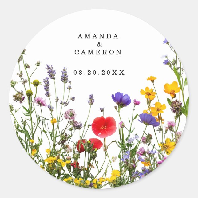 Elegant Wild Floral Blooming Garden Wedding Classic Round Sticker (Front)