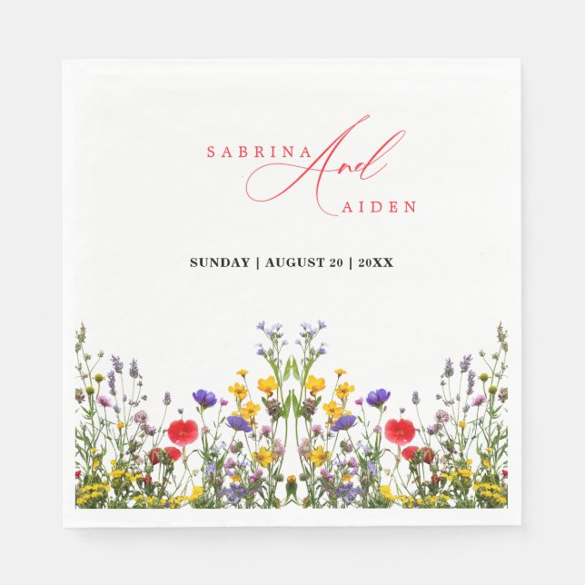 Elegant Wild Floral Blooming Garden Wedding Napkin (Front)