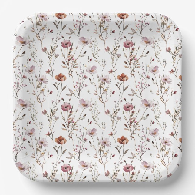 Elegant wild flower Boho  Paper Plate (Front)