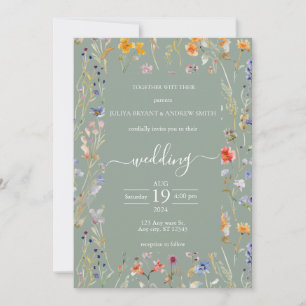 Elegant wild flower saga green wedding invitation