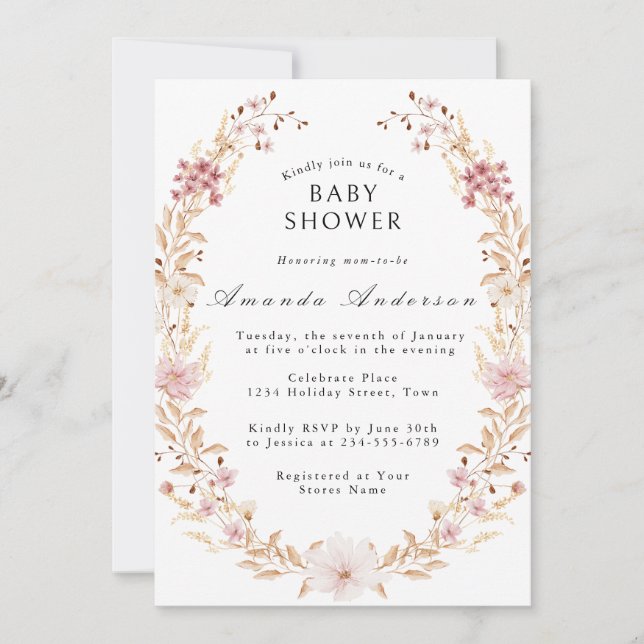 Elegant Wild Flowers Baby Shower Invitation (Front)