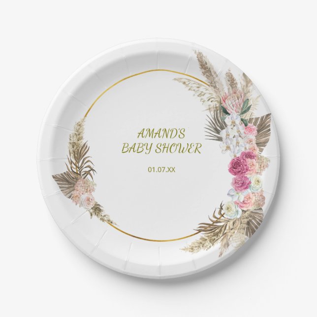 Elegant Wild Flowers Baby Shower Paper Plate (Front)