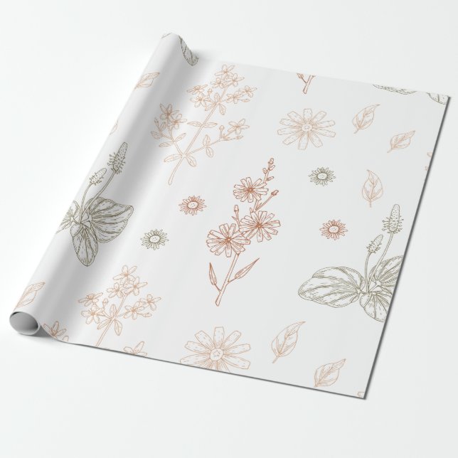 Elegant Wild Flowers Baby Shower Wrapping Paper (Unrolled)