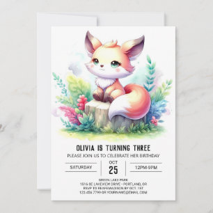 Elegant Wild Fox Birthday digital Invitation