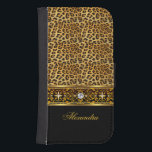 Elegant Wild Leopard Black Gold Jewel Samsung S4 Wallet Case<br><div class="desc">Elegant Wild Leopard Animal Print Black and Gold, faux Jewel. Elegant Classy Phone Mobile Case Girly for Women girl Add Name Initials Glitter (Be advised that image will appear darker on Case) Fabulous product for Women, Girls, Zizzago created this design PLEASE NOTE all flat images! They Do NOT have real...</div>