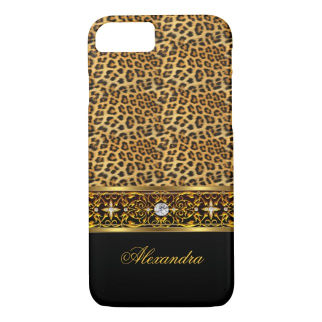 Elegant Wild Leopard Black Gold Jewel Trim Case-Mate iPhone Case (Back)