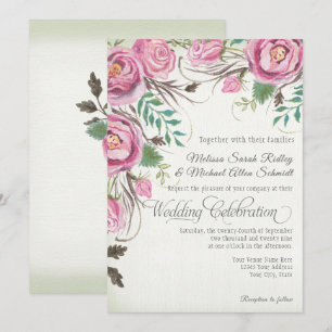 Elegant Wild Rose Floral Summer Fall Sage Wedding Invitation