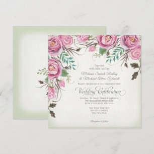 Elegant Wild Rose Floral Summer Fall Sage Wedding Invitation