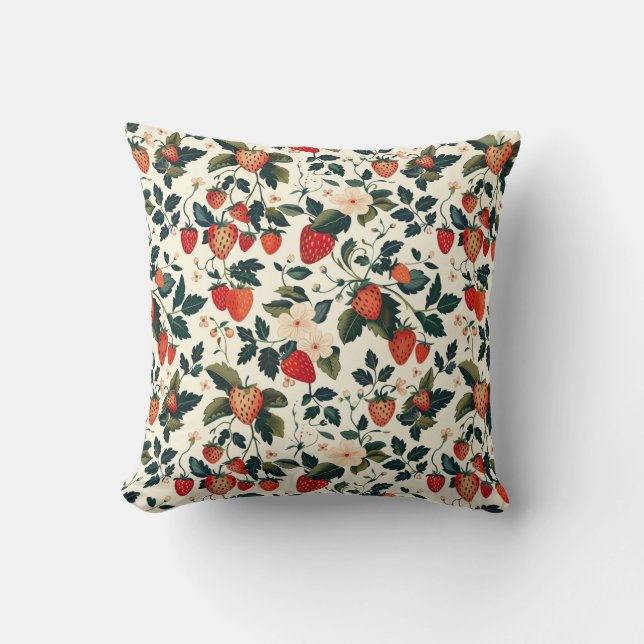 Elegant wild strawberries Floral Seamless Pattern  Throw Pillow (Front)