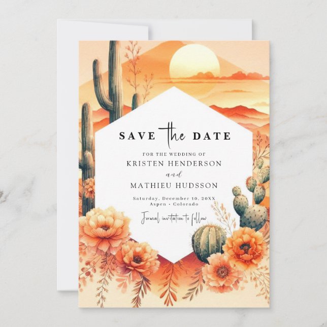 Elegant Wild West Cactus Wedding Save The Date (Front)