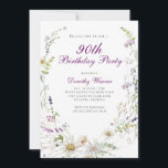 Elegant Wildflower 90th Birthday Party Invitation<br><div class="desc">Elegant Wildflower 90th Birthday Party Invitation</div>