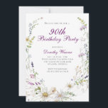 Elegant Wildflower 90th Birthday Party Invitation<br><div class="desc">Elegant Wildflower 90th Birthday Party Invitation</div>