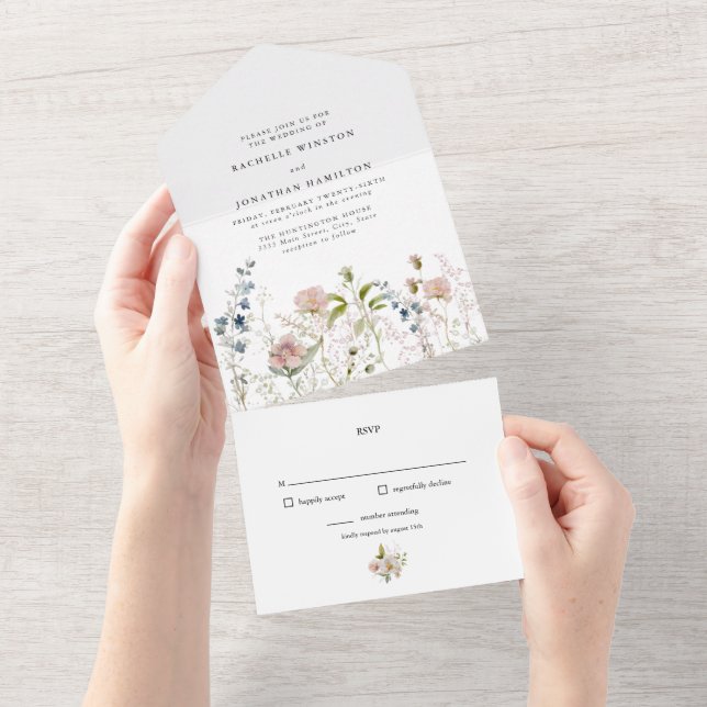 Elegant Wildflower All In One Wedding All In One Invitation (Tearaway)