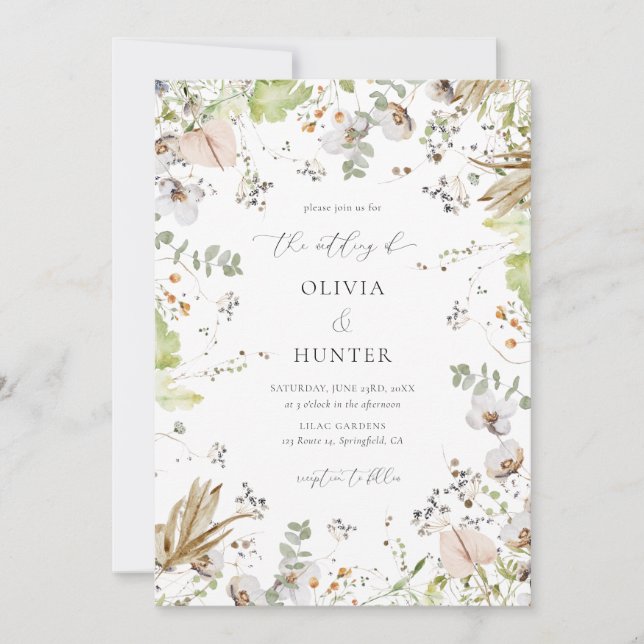 Elegant Wildflower All in One Wedding  Invitation (Front)