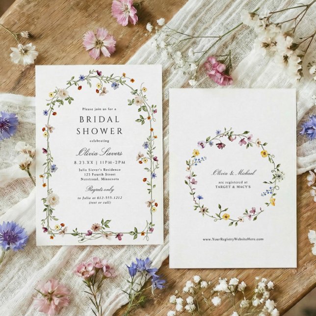Elegant Wildflower Arch Garden Bridal Shower Invitation (Watercolor wildflowers garden bridal shower invitation, elegant botanical flowers with greenery arch)