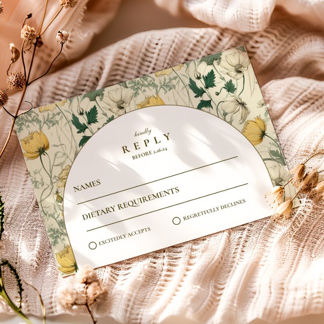 Elegant Wildflower Arch Minimal Wedding RSVP Card (Creator Uploaded)