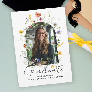 Elegant Wildflower Arch Photo Graduate Party Invitation