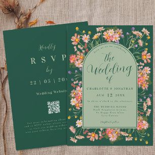 Elegant Wildflower Arch Sage Green Wedding Invitation