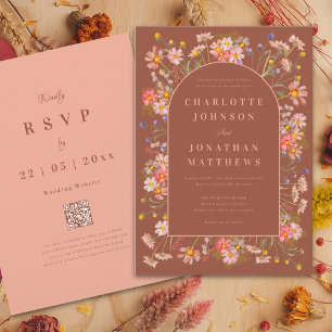Elegant Wildflower Arch Terracotta Fall Wedding Invitation