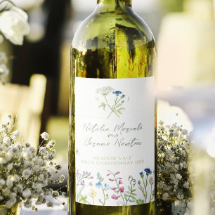 Elegant wildflower art personalized wedding  wine label