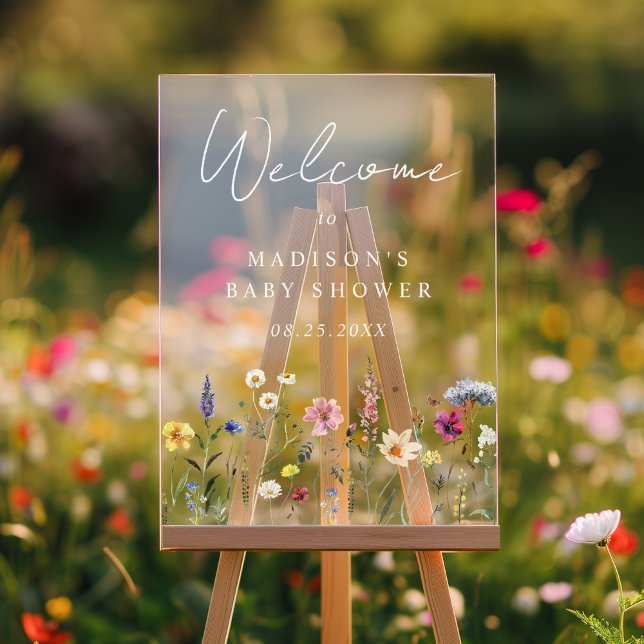 Elegant Wildflower Baby Shower Welcome Acrylic Sign (Creator Uploaded)