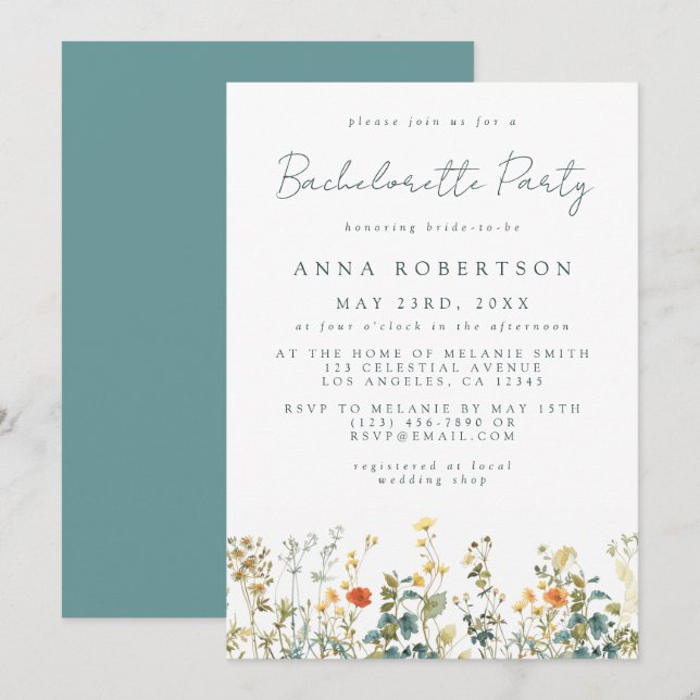 Elegant Wildflower Bachelorette Party Invitation (Front/Back)